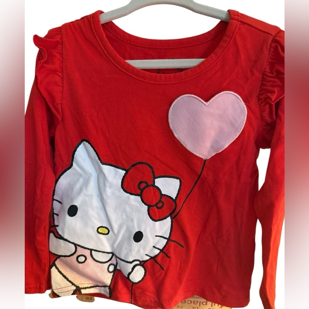 Hello Kitty Girls Shirt Size 3T Red Long Sleeve Heart Balloon Sanrio